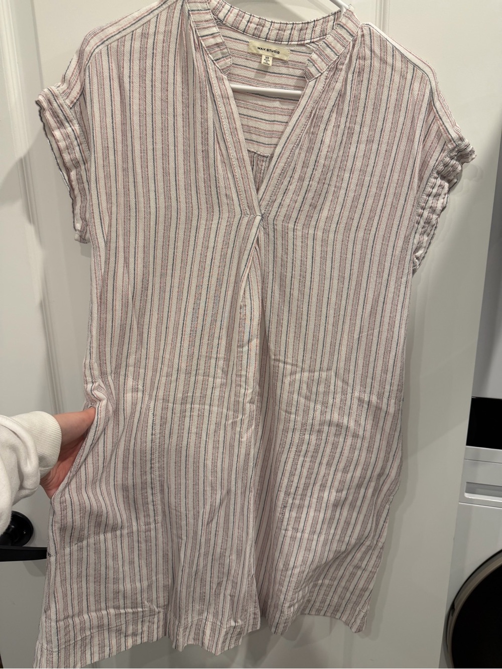 Max Studio Striped V-Neck Short Sleeve Dress